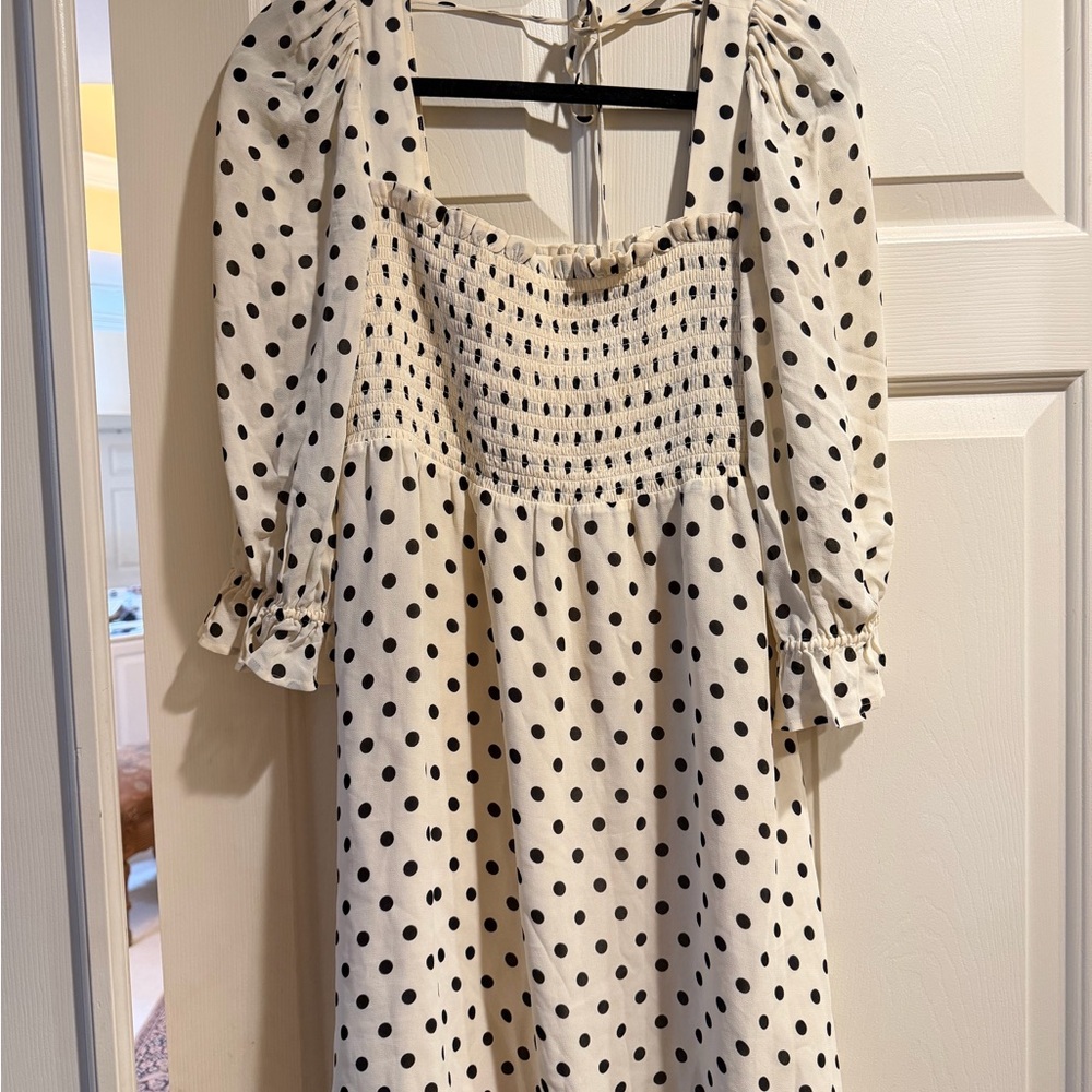 Reformation Black and White Polka Dot Long Sleeve Dress